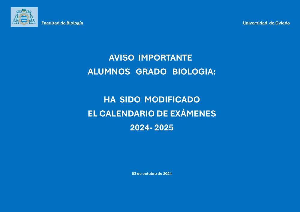 Imagen MODIFICACIÓN CALENDARIO EXÁMENES GRADO BIOLOGÍA